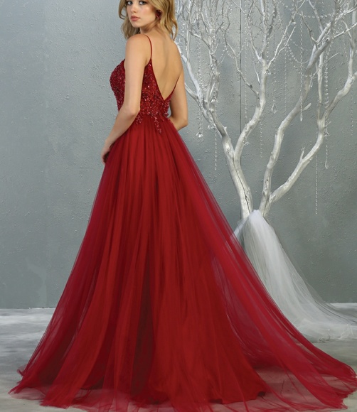 Designer gold,burgundy,dusty blue embellished bodice with leg slit - Picture 3 of 8